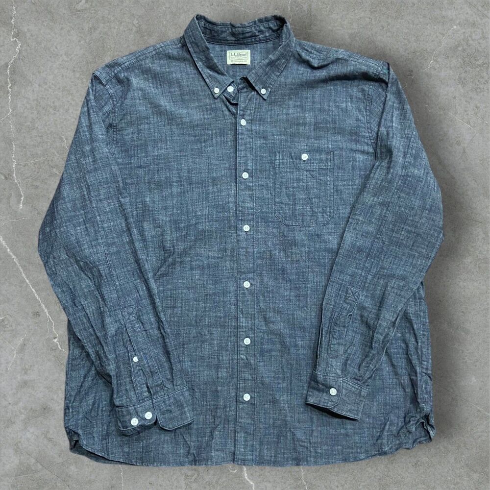L.L. Bean Casual Fit Button Down Denim Cotton L/S Blue Shirt Men's Size XL